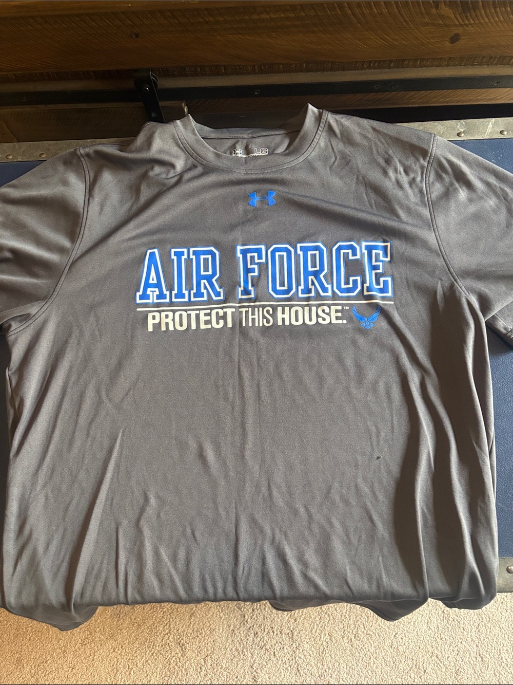 Under Armour Black Tee with Blue and White 'Air Force' Graphic